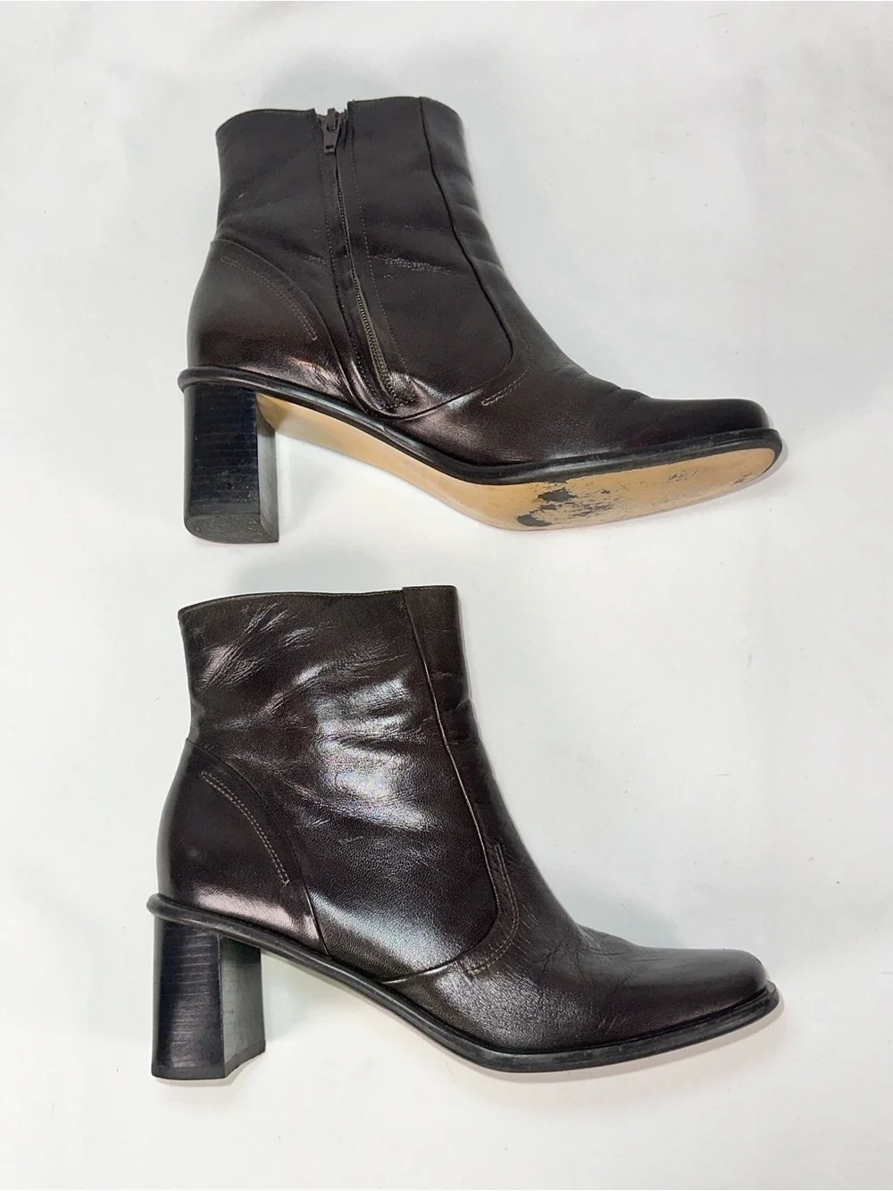 Etienne Aigner Swatter Truffle Brown Leather Ankle Boots Size 7.5 Square Toe